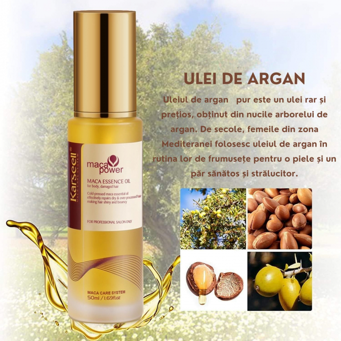 Ulei de par Karseell cu argan marocan, hidratare intensiva si regenerare, bogat in vitamina E, pentru parul uscat si deteriorat, 50ml [2]