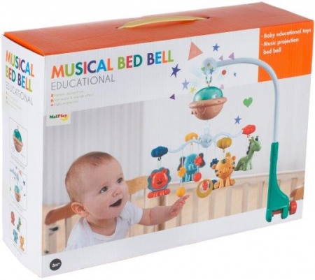 Carusel Muzical  Giftry pentru Patut Bebelusi, muzica si lumini, jucarii detasabile, lampa de veghe,  fete si baieti, +0 luni, Alb/Roz/Albastru [1]