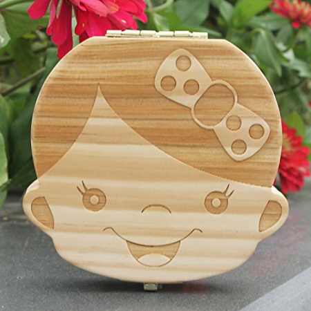 Cutie din lemn tip suvenir pentru depozitare dinti de lapte, ombilic si suvita par, model pentru fete [7]
