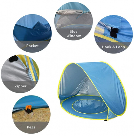 Cort portabil de vara impermeabil pentru bebelusi, cu piscina, protectie UV UPF 50+, copii 3-48 de luni, (albastru) [4]