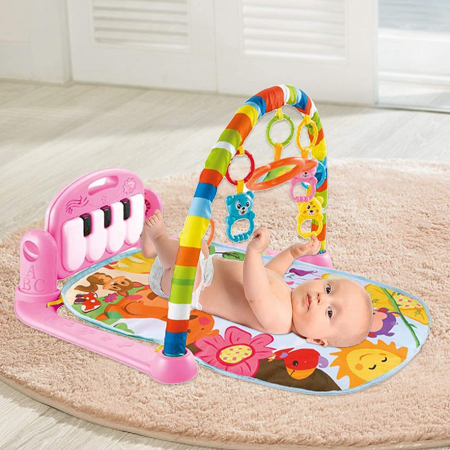 Saltea de activitati pentru bebelusi, centru multifunctional 4 in 1, interactiv,5 jucarii senzoriale, baieti si fete, roz [8]
