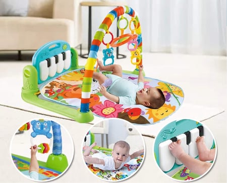 Saltea de activitati pentru bebelusi, centru multifunctional 4 in 1, interactiv,5 jucarii senzoriale, baieti si fete, verde [2]