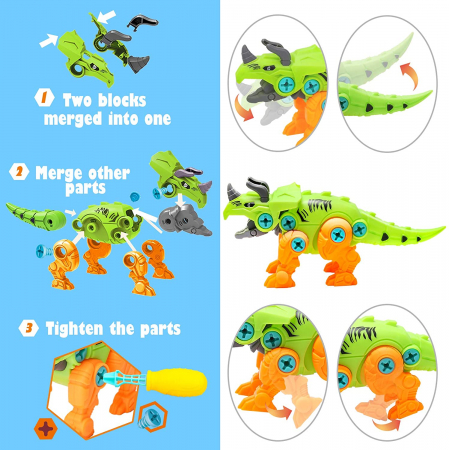 Set de constructie Giftry, asamblare 4 dinozauri , jucarie educationala STEM, bormasina electrica, 3 ani + [10]