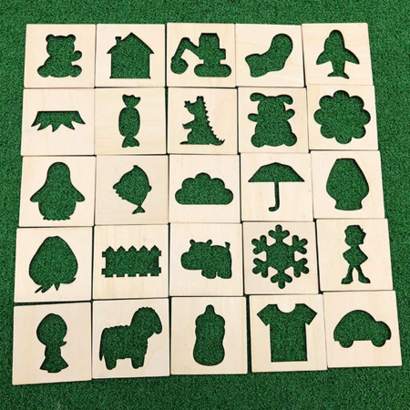 Set de sabloane pentru colorat din lemn, 50 de tipare si decupaje de desen, jucarii educative creative, fete si baieti, 3 ani+ [5]