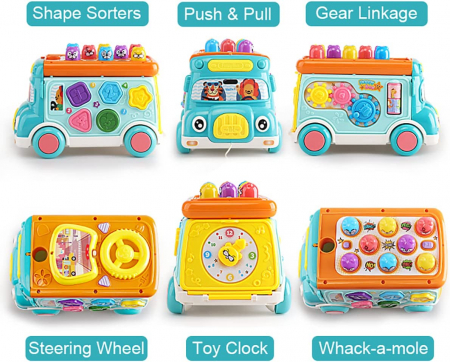 Autobuz interactiv Giftry®, jucarie sortare cu sunete si lumini, 3 ani +, albastru [4]