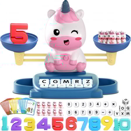 Balanta matematica interactiva, Giftry®, jucarie educativa, invatare alfabet, educatie STEM, numarare, unicorn, copii si prescolari 3-8 ani
