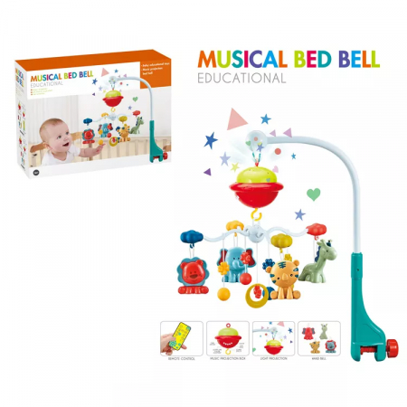 Carusel Muzical Giftry pentru patut, telecomanda, proiector, muzica si lumini, jucarii detasabile copii, +0 luni, Multicolor [7]