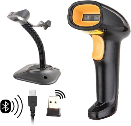 Dispozitive electronice si Gadgeturi - Cititor coduri de bare 1D/2D & QR, Giftry®, Wireless 2.4G + USB, compatibil Android/iOS/PC, 200 scan/sec, baterie 1800 mAh, cu suport reglabil, negru