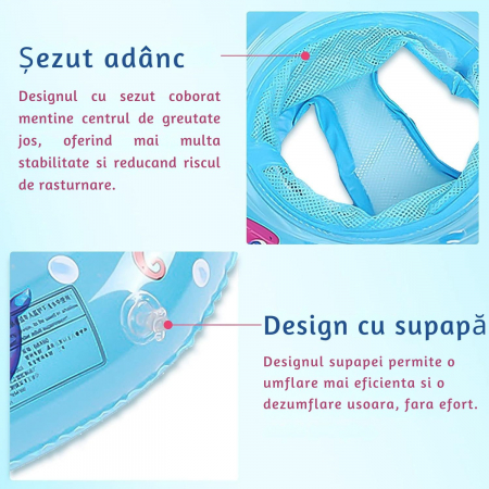 Colac înot pentru bebeluși și copii, Giftry®, cu suport de șezut și mânere de siguranță, model crab, albastru, 6–48 luni [3]
