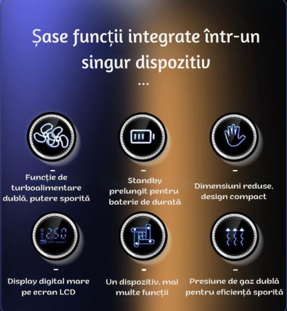 Compresor auto portabil Giftry® , 50 L/min, 10.3 BAR, acumulator 4000 mAh, display digital, oprire automata, lumina LED SOS, accesorii multiple, Negru [6]