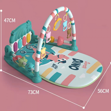 Covoras de activitati pentru bebelusi Giftry®, model dinozaur, multifunctional, pian interactiv scoica, 5 jucarii senzoriale, muzica si lumini, turcoaz, 0 luni + [5]