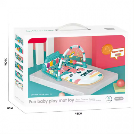 Covoras de activitati pentru bebelusi Giftry®, model dinozaur, multifunctional, pian interactiv scoica, 5 jucarii senzoriale, muzica si lumini, turcoaz, 0 luni + [7]