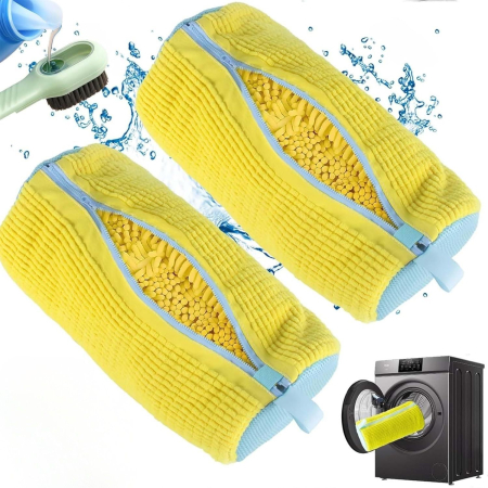 Accesorii baie - Set Giftry® 2 Saci de Spălare Pantofi și Perie cu Dispenser – Solutie Premium pentru Curatarea Eficientă a Incaltamintei, galben