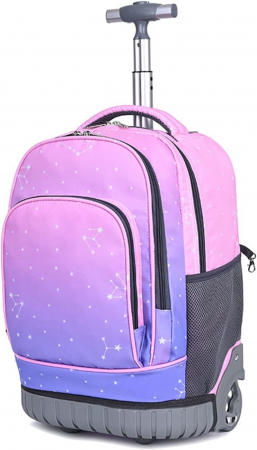 Back to school - Ghiozdan troler multifunctional copii Giftry® – 2-in-1 rucsac cu roti silentioase, maner telescopic, impermeabil, 48 x 31 x 21 cm, ideal scoala si calatorii, Roz