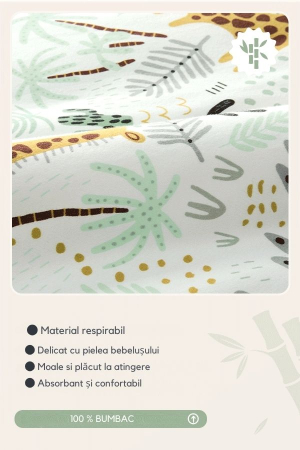 Giftry® Sac de dormit pentru bebelusi, 0-6 luni, 100% bumbac, 1.0 TOG, fara maneci, fermoar dublu, confort termic, model safari, verde [2]