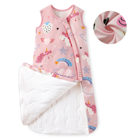 Giftry® Sac de dormit pentru bebelusi, 6-18 luni, 100% bumbac, 1.0 TOG, fara maneci, fermoar dublu, confort termic, model unicorn, roz [1]