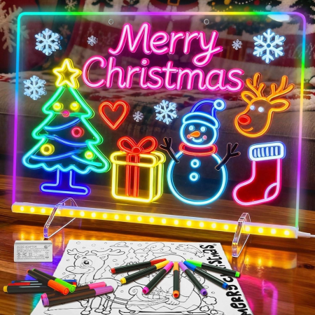 Toate produsele - Giftry® Tabla LED Scris si Desen pentru Copii 3+, 7 Culori, 4 Moduri, 35x27 cm, Reutilizabila, Accesorii Complete, Ideal pentru Joaca, Camera, Birou si Home Office, Acril