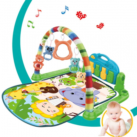 Saltea de activitati pentru bebelusi, centru multifunctional 4 in 1, interactiv,5 jucarii senzoriale, baieti si fete, verde [13]