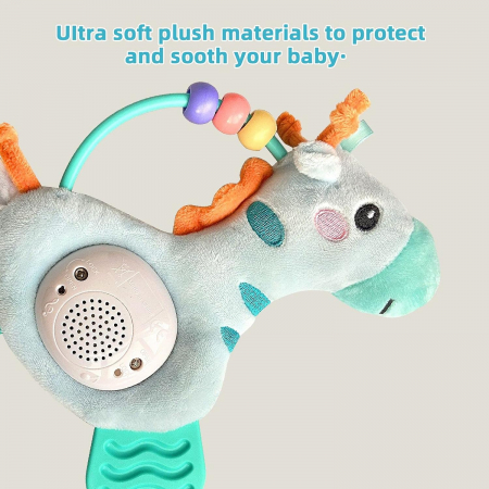 Jucarie de dentitie girafa, Giftry® pentru nou-nascuti, animal de plus moale, lumini si sunete, 6 luni +, verde [6]