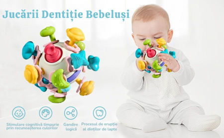 Jucarie Dentitie Bebelusi Giftry® – Minge Teether Montessori 2 in 1, Zornaitoare Fara BPA, Amelioreaza Disconfortul Gingival, Stimuleaza Dezvoltarea Motorie, 0-18 Luni [6]