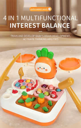 Jucarie interactiva 4 in 1 Giftry®, set multiple activitati, Whack-a-Mole, pescuit si recoltare morcovi, balanta matematica, baieti si fete, 18 luni+, portocaliu [4]