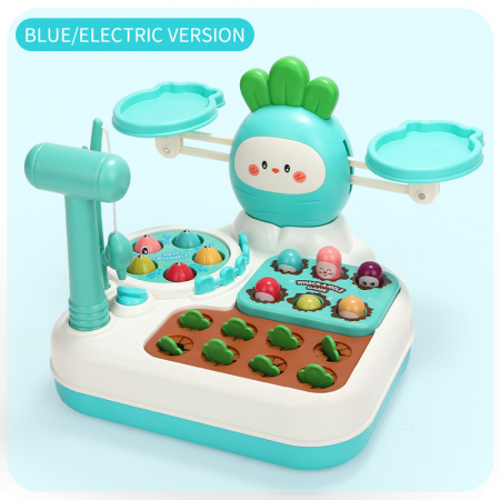 Jucarie interactiva 4 in 1 Giftry®, set multiple activitati, Whack-a-Mole, pescuit si recoltare morcovi, balanta matematica, baieti si fete, 18 luni+, albastru [2]