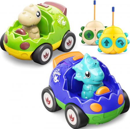 Jucarie masina dinozaur cu telecomanda Giftry®, RC car cu muzica si lumini LED, pentru baieti si fete 3-5 ani, Albastru [4]