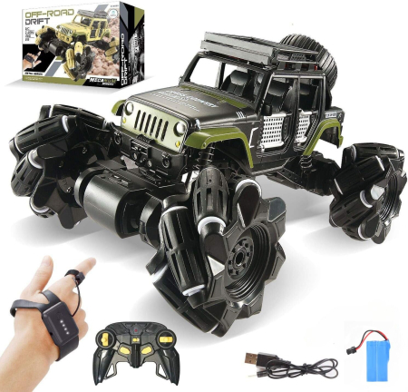 Toate produsele - Masina cu telecomanda Giftry®, Stunt Car, RC detectare gesturi, 2,4 GHz 4WD, condus in ambele sensuri, rotatie de 360 °, vehicul army, baieti si fete, 6-12 ani (verde)