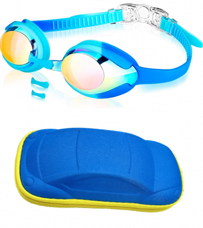 Colaci inot, ochelari, accesorii - Ochelari de Inot Profesionali Copii Giftry® – Anti-UV, Anti-Aburire, Reglabili, Claritate, Protectie Avansata, Albastru, pentru Baieti, Suport Practic in Forma de Masinuta, Perfecti pentru Piscina