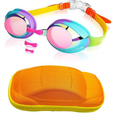 Ochelari de Inot Profesionali Copii Giftry® – Anti-UV, Anti-Aburire, Reglabili, Claritate, Protectie Avansata, Multicolor, pentru Fete, Suport Practic in Forma de Masinuta, Perfecti pentru Piscina