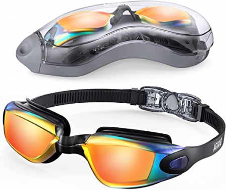 Ochelari de inot profesionali unisex, Giftry®, Policarbonat/Silicon, Anti-UV/ anti-aburire, portocaliu