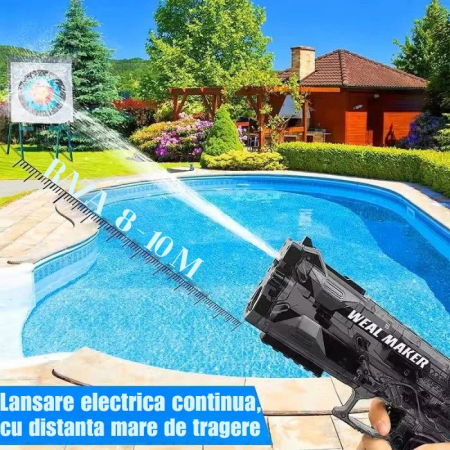 Pistol cu Apa Electric cu Acumulator Giftry®, Jet Puternic, Rezervor 500ml, Design Transparent, Culoare Negru – Jucarie Vara Copii si Adulti, Piscina si Plaja [6]
