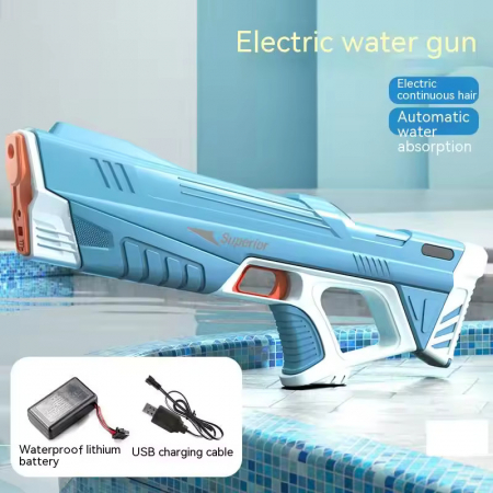 Pistol cu apa electric Giftry®, distanta tragere 10m, umplere automata rezervor, acumulator, cablu USB, albastru [6]