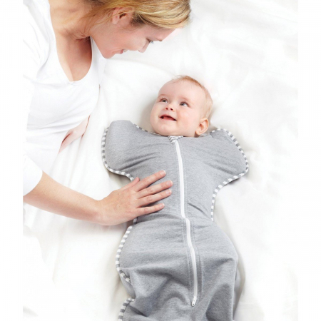 Sac de dormit bebelusi Giftry®, sistem infasat, marimea M (3–6 luni / 6–8.5 kg), 1.0 TOG, fermoar dublu, gri, 93% bumbac [7]