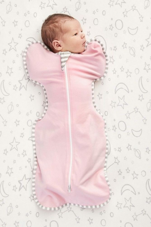 Sac de dormit bebelusi Giftry®, sistem infasat, marimea M (3–6 luni / 6–8.5 kg), 1.0 TOG, fermoar dublu, roz, 93% bumbac [5]