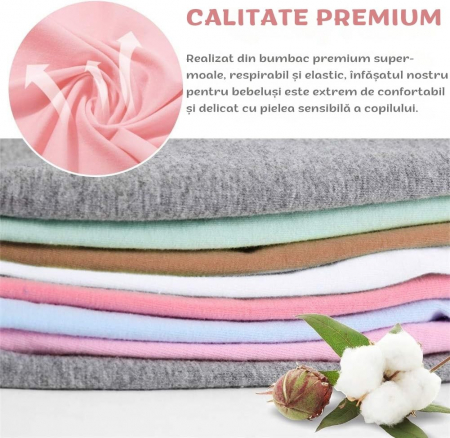 Sac de dormit bebelusi Giftry®, sistem infasat, marimea M (3–6 luni / 6–8.5 kg), 1.0 TOG, fermoar dublu, roz, 93% bumbac [4]