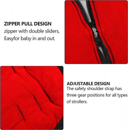 Sac de iarna pentru carucior, Giftry®, Husa picioare, cu fermoar, impermeabila, rezistenta la vant, marime universala, captuseala polar fleece, rosu [2]