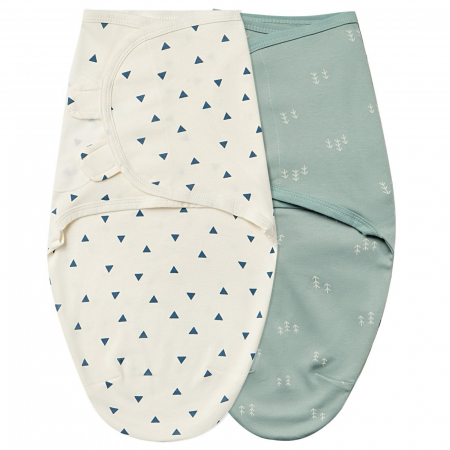 Produse îngrijire bebe - Set 2 sisteme de infasat reglabil 0-3 luni Giftry, bumbac 100%, albastru / verde