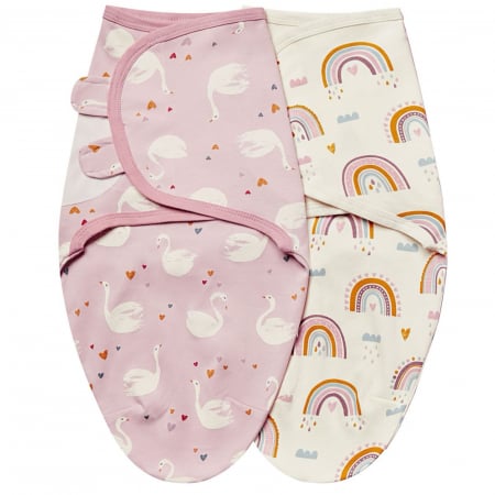 Produse îngrijire bebe - Set 2 sisteme de infasat reglabil 0-3 luni Giftry®, model curcubeu, bumbac 100%, roz