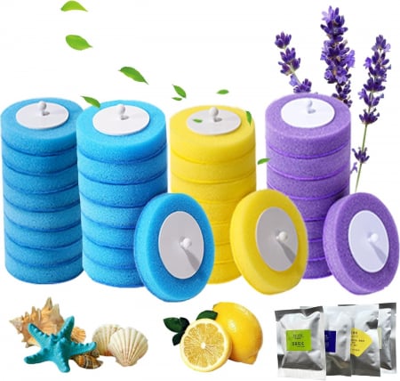 Toate produsele - Set 24 Rezerve Bureti pentru Perie WC Giftry® + 3 Difuzoare Aroma – Lamaie, Lavanda, Iasomie – Igiena si Prospețime pentru Toaleta