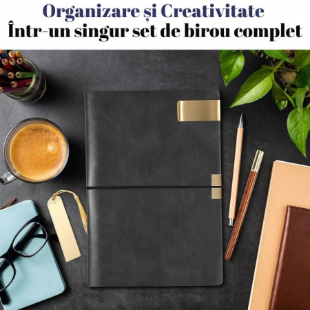 Set Cadou Barbati Giftry® – 5 Produse Premium: Termos Inox, Agenda A6 Piele Ecologica, Pix Elegant, Semn de Carte, Clips Metalic – Cutie Cadou, Ideal pentru Sot, Tata, Fiu, Frate, Negru [3]