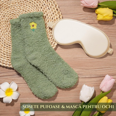 Set cadou Premium pentru femei, Giftry®, 10 Piese, Patura pufoasa, Spa vanilie–cocos, lumanare parfumata, termos inox, sapun, bomba de baie, sosete, masca satin, felicitare, Cutie eleganta, Verde [6]