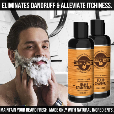 Set complet ingrijire barbati pentru barba si mustata, 3 piese, sampon, balsam, ulei, ingrediente organice [5]