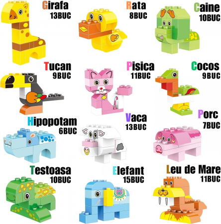 Set Constructie Giftry® cu 122 Piese – Blocuri Mari Colorate cu Animale Zoo, Compatibile cu Alte Seturi Populare, Jucarie Educativa STEM pentru Copii 3+ Ani, Cadou Creativ Baieti si Fete [4]