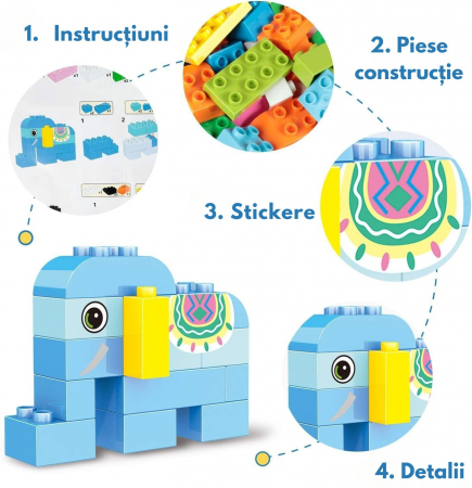 Set Constructie Giftry® cu 122 Piese – Blocuri Mari Colorate cu Animale Zoo, Compatibile cu Alte Seturi Populare, Jucarie Educativa STEM pentru Copii 3+ Ani, Cadou Creativ Baieti si Fete [3]
