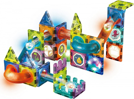 Set Constructie Magnetic Giftry® 75 Piese – Pista cu Bile Luminoase, Blocuri ABS, STEM Educativ, Autocolante, Cadou Copii 3+ [1]