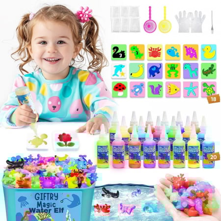 Jucării - Set Creativ Giftry® – Jucarii interactive pentru Copii, 20 Culori 60 ml, 18 Matrite, Kit Figurine Magice, Accesorii Incluse, Exploreaza Viata Marina, 5 ani+