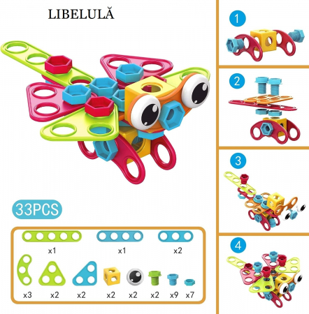 Set de constructie Giftry®, 223 piese, jucarie educativa si interactiva STEM, bormasina, puzzle, 3 ani + [8]