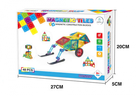 Set de Constructie Giftry, Magnetic Tiles 3D, jucarii educationale STEM, Cadou baieti si fete, 48 Piese, Multicolor, 3 ani + [9]