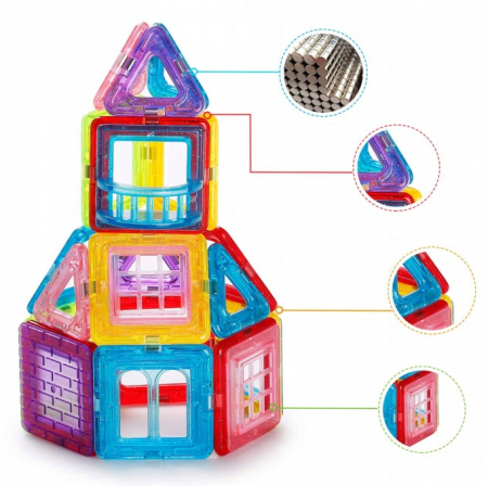 Set de Constructie Giftry, Magnetic Tiles 3D, jucarii educationale STEM, Cadou baieti si fete, 45 Piese, Multicolor, 3 ani + [2]